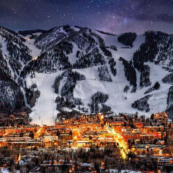 Aspen Colorado on a clear winter's night